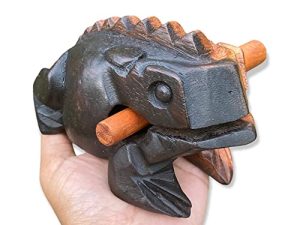 6 Inch Classic Handmade Percussion Instruments Wooden Frog Half Brown and Black Wooden Frog Musical Instrument (Black/Brown 6 In)