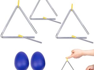 Triangle Musical Instrument Professional Set - 5 6 7 Inch Steel triangle 2 Pieces Easter Egg Shaker Hand Percussion Triangles with Striker for Kids