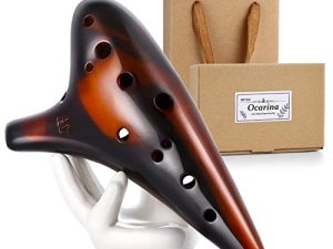MIFOGE Ocarina 12 Hole Tones Alto C with Gift Wrapping Display Stand Neck Cord Protective Cover Song Book Strawfire Masterpiece Collectible Music Instrument Gift Idea For Kids Beginner Musician