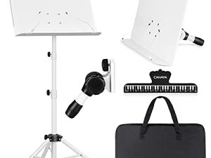 CAHAYA Sheet Music Stand & Tabletop Music Stand Solid Back with Carrying Bag for Books Notes Laptop Tablet White CY0194