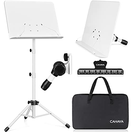 CAHAYA Sheet Music Stand & Tabletop Music Stand Solid Back with Carrying Bag for Books Notes Laptop Tablet White CY0194 CAHAYA Sheet Music Stand & Tabletop Music Stand Solid Back with Carrying Bag for Books Notes Laptop Tablet White CY0194