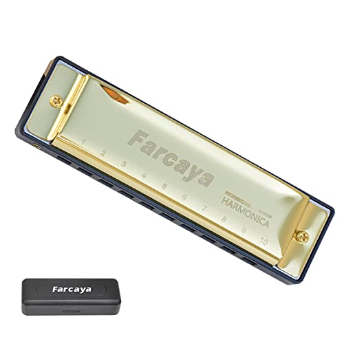 Farcaya Harmonica for Kids Students Beginners Adults Blues Harp Diatonic C Key 10 Holes 20 Tones Metal Mouth Organ with Hard Case and Cleaning Cloth (Gold) Farcaya Harmonica for Kids Students Beginners Adults Blues Harp Diatonic C Key 10 Holes 20 Tones Metal Mouth Organ with Hard Case and Cleaning Cloth (Gold)