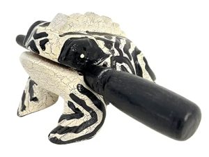 Cozinest 4" Wooden Frog Percussion Instrument Wood Frog Guiro Rasp Tone Block Thailand Handcraft Musical Lucky Frog Home Office Decoration Adorable Gift (Zebra)