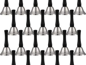 24 Pieces Hand Bells Steel Service Handbells Black Wooden Handle Diatonic Metal Bells Musical Percussion (Silver)