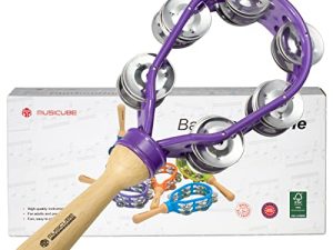 MUSICUBE Tambourine for Adults Hand Held Percussion Tambourine for Kids Plastic Wooden Musical Bells for Church Party (PURPLE)