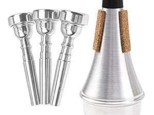 4Pcs Yootones Trumpet Mouthpiece (3C 5C 7C) with Trumpet Mute Silencer Compatible with Yamaha Bach Conn King Trumpet Replacement Musical Instruments Accessories (Silver)
