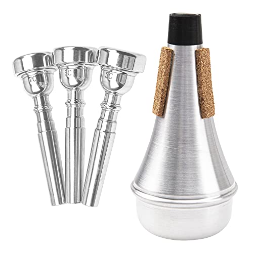 4Pcs Yootones Trumpet Mouthpiece (3C 5C 7C) with Trumpet Mute Silencer Compatible with Yamaha Bach Conn King Trumpet Replacement Musical Instruments Accessories (Silver) 4Pcs Yootones Trumpet Mouthpiece (3C 5C 7C) with Trumpet Mute Silencer Compatible with Yamaha Bach Conn King Trumpet Replacement Musical Instruments Accessories (Silver)