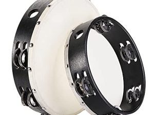 Foraineam 2 Pieces (8 Inch and 10 Inch) Wood Handheld Tambourine