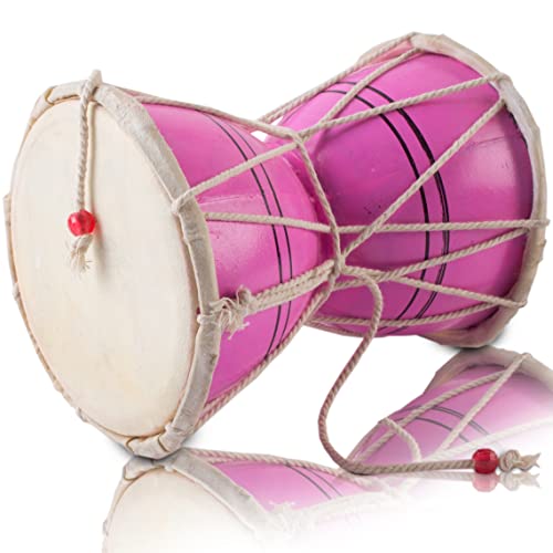 Handmade Wooden & Leather Classical Indian Folk Dumroo Damroo Damaru Hand Drum Set Percussion Decorative Collectible Showpiece World Musical Instruments (Pink) Handmade Wooden & Leather Classical Indian Folk Dumroo Damroo Damaru Hand Drum Set Percussion Decorative Collectible Showpiece World Musical Instruments (Pink)