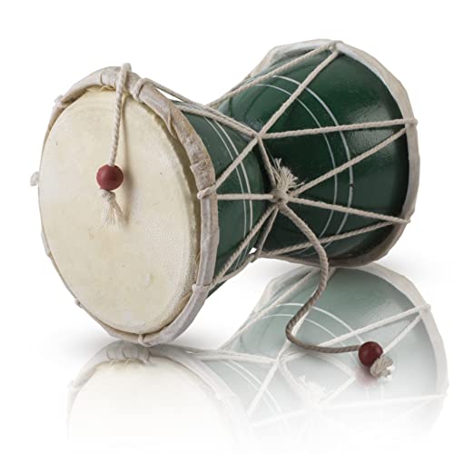 Handmade Wooden & Leather Classical Indian Folk Dumroo Damroo Damaru Hand Drum Set Percussion Decorative Collectible Showpiece World Musical Instruments (Green) Handmade Wooden & Leather Classical Indian Folk Dumroo Damroo Damaru Hand Drum Set Percussion Decorative Collectible Showpiece World Musical Instruments (Green)