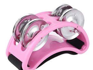 Foot Tambourine Percussion Musical Instrument with Metal Jingle Bell for Guitar Drum Accessory Instrument (Pink)