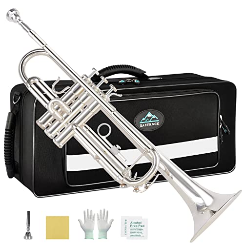 EastRock Silver Plated Trumpet Bb Brass Standard Trumpet with Hard Case EastRock Silver Plated Trumpet Bb Brass Standard Trumpet with Hard Case