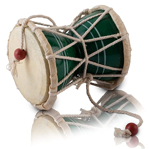 Handmade Wooden & Leather Classical Indian Folk Dumroo Damroo Damaru Hand Drum Set Percussion Decorative Collectible Showpiece World Musical Instruments (Green) Handmade Wooden & Leather Classical Indian Folk Dumroo Damroo Damaru Hand Drum Set Percussion Decorative Collectible Showpiece World Musical Instruments (Green)