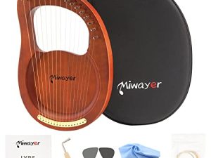 Miwayer Lyre Harp 16 Strings Musical Instrument Solid Mahogany Body Harp Professional Stringed Instrument with Accessories and Bag (Brown 16 Strings Harp)