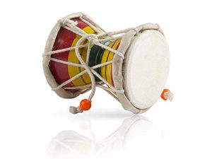 Handmade Wooden & Leather Classical Indian Folk Dumroo Damroo Damaru Hand Drum Set Percussion Decorative Collectible Showpiece World Musical Instruments (Multicolor)