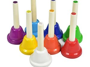 Voodans Mini Hand Bell Set 8 Note Metal Handbells Set Colorful Diatonic Musical Bells for School Church Wedding (BYYL)
