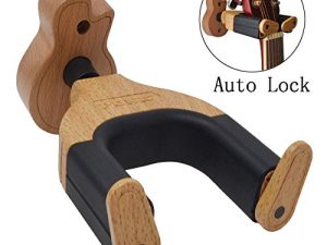 Guitar Wall Mount Auto Lock Guitar Holder Hook Guitar Wall Stand With Guitar Shape Hardwood Base Design Fits All size Guitars & Electric Guitar Stands (AUTO LOCK- GUITAR HANGER)