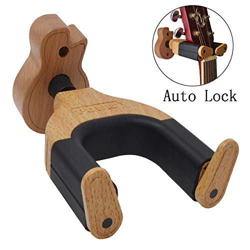 Guitar Wall Mount Auto Lock Guitar Holder Hook Guitar Wall Stand With Guitar Shape Hardwood Base Design Fits All size Guitars & Electric Guitar Stands (AUTO LOCK- GUITAR HANGER) Guitar Wall Mount Auto Lock Guitar Holder Hook Guitar Wall Stand With Guitar Shape Hardwood Base Design Fits All size Guitars & Electric Guitar Stands (AUTO LOCK- GUITAR HANGER)