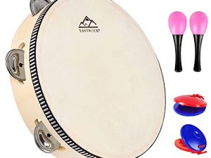 EASTROCK Tambourine for Adults Hand Held Tambourine Drum 8 Inch Wooden Tambourine Metal Jingles Percussion Single Row Hand Tambourines for Kids KTV Party