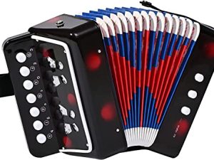 AIMEIS Kids Accordion 10 keys Button Accordian Musical Instrument Accordions Gifts for Beginners (Black)