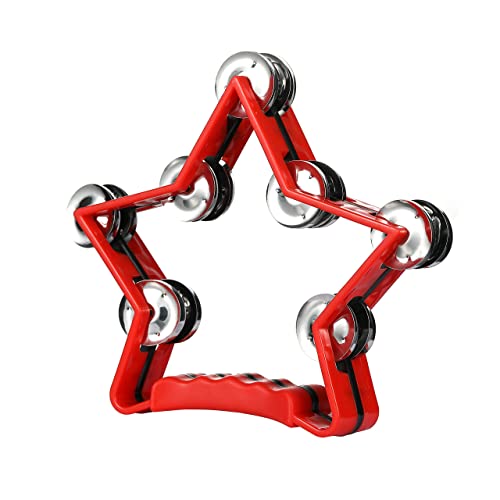 Star Shaped Tambourine Pentagram Percussion Tambourines Hand Tambourine for Adults 9.8"x9" Double Row Jingles Metal Jingles Handheld Shaker Musical Rhythm Instrument(Red) Star Shaped Tambourine Pentagram Percussion Tambourines Hand Tambourine for Adults 9.8"x9" Double Row Jingles Metal Jingles Handheld Shaker Musical Rhythm Instrument(Red)