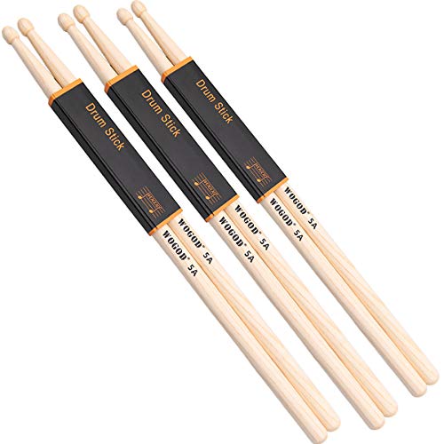 WOGOD 5A Drum Sticks Classic Drumsticks Wood Tip Drumstick 3 Pair WOGOD 5A Drum Sticks Classic Drumsticks Wood Tip Drumstick 3 Pair