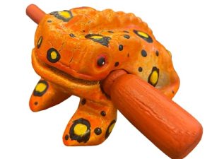 Cozinest 3" Wooden Frog Guiro Rasp Percussion Instruments Tone Block Thailand Craft Wood Frog Musical Instrument Adorable Gift (Orange Dots)