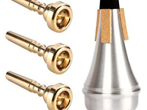 3 Pack Trumpet Mouthpiece (3C 5C 7C) with Lightweight Aluminum Practice Trumpet Mute Silencer Fit for Yamaha Bach Conn King Replacement Musical Instruments Accessories