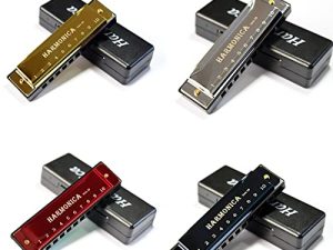 YOKSAS 4PCS Harmonicas Key of C 10 Hole Titanium Harmonica Instrument with Case Polishing Cloth Best Gift for Adults Beginner Students Kids (Gold