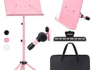 CAHAYA Sheet Music Stand & Tabletop Music Stand Solid Back with Carrying Bag for Books Notes Laptop Tablet Pink CY0194