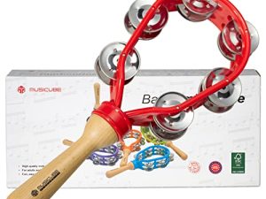 MUSICUBE Tambourine for Adults Hand Held Percussion Tambourine for Kids Plastic Wooden Musical Bells for Church Party (RED)
