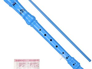 Eastrock Recorder Instrument German Style Soprano Recorder Blue 3 Pieces for Beginners with Cleaning Rod