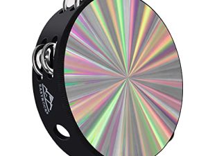 EASTROCK Radiant Tambourine Hand Held Drum 8 Inch Double Row Jingles Reflective Tambourine Musical Instrument for Kids Adults Church KTV Party