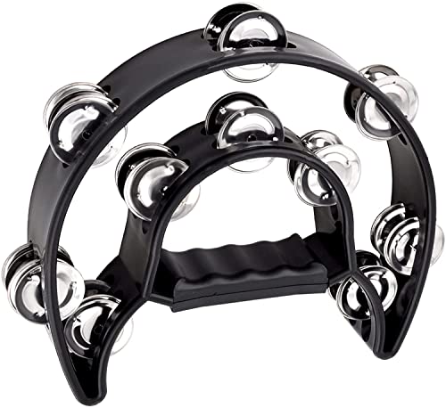 Half Moon Tambourine - Musical Instrument Percussion with Steel Jingle Bells for Drum & Guitar Playing - Black Half Moon Tambourine - Musical Instrument Percussion with Steel Jingle Bells for Drum & Guitar Playing - Black