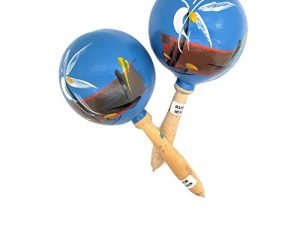 8" Hand Made Genuine Mexican Real Wooden Maracas (Pack of 2) (Blue)