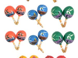 8" Hand Made Genuine Mexican Real Wooden Maracas (10 Pairs (5 Colors) 20 Maracas) Hand Painted. Wood. Noisemaker. Latin Dance Party Fiesta Musical Instrument.