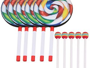 BQLZR 7.9" Lollipop Shape Hand Drum Percussion Musical Instruments Education Tool with Candy Drumstick Pack of 5