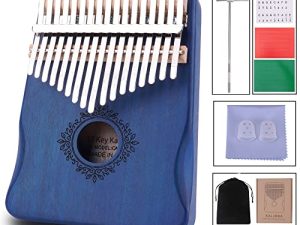 Wellerly 17 Key Kalimba Thumb Piano - Mbira Likembe Sanza Finger Piano - Superior Mahogany Made - Portable Marimba Musical Instrument Gifts for Kids and Adult Beginners to Professionals - Blue