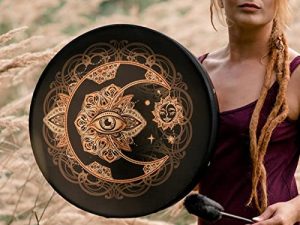 Crab shopkeeper Vegan Shaman 'Alchemical Moon Drum' 10 inches Sound Healing Tool Tunable Membrane Woman Frame Drum Medicine Instrument Soul Gift for Music Lovers (Black)