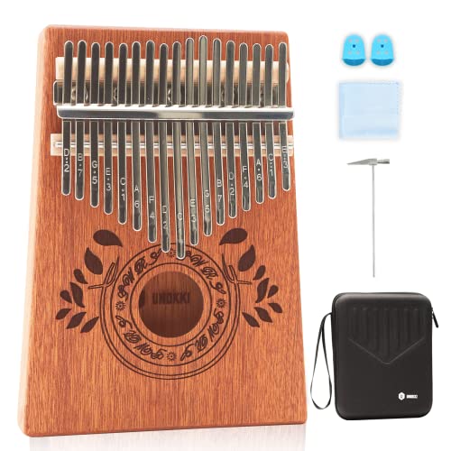 UNOKKI 17 Key Kalimba Thumb Piano For Adults & Kids with Hard Case & Hand Rest; Mahogany Mbira (Light Brown Finish); Tuning Hammer UNOKKI 17 Key Kalimba Thumb Piano For Adults & Kids with Hard Case & Hand Rest; Mahogany Mbira (Light Brown Finish); Tuning Hammer