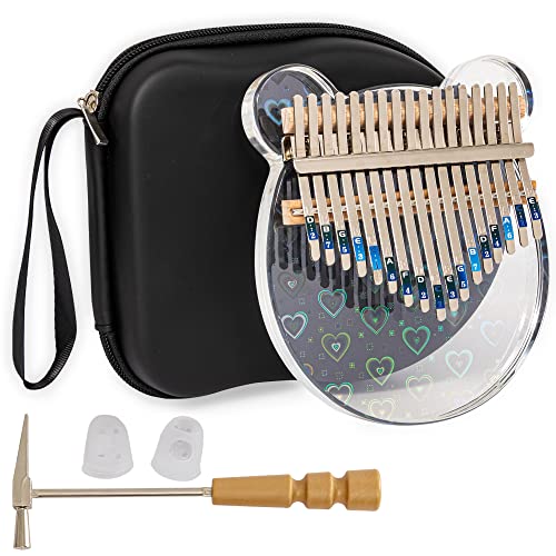 Cute Bear Kalimba Thumb Piano 17 Keys Crystal Acrylic Finger Piano with 3D Hearts Portable Mbira Musical Instruments Christmas Gift with Tune Hammer & Study Instruction for Kids and Adults Beginners Cute Bear Kalimba Thumb Piano 17 Keys Crystal Acrylic Finger Piano with 3D Hearts Portable Mbira Musical Instruments Christmas Gift with Tune Hammer & Study Instruction for Kids and Adults Beginners