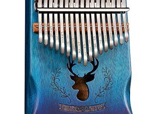 Kalimba 17 Key Thumb Piano Finger Piano Handhold Mbira Premium Mahogany Deer Pattern Portable Musical Instrument Gifts for Kids Amateur and Beginner (Gradient Blue)