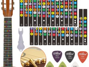 2 PCs Guitar Fretboard Stickers & 6 Picks &1 Guitar Pins Remover & 6 Brass Guitar Bridge Pins - Perfect Guitar Tools Set as Gift for Lover