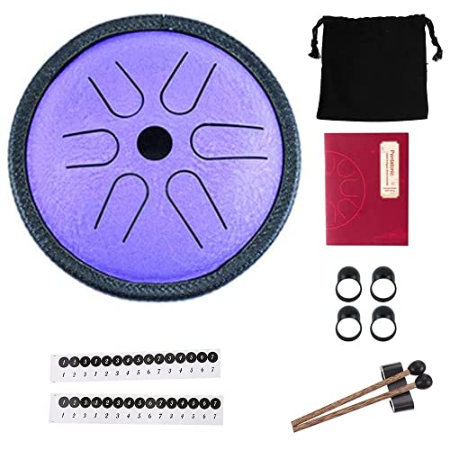 Yahpetes Worry-free Drum 5.5 Inch Steel Tongue Drum 6 Notes Musical Instruments Hand Drums with Handpan Drum with 1 Pair Mallets and Storage Drum Bag Note Sticks (Purple) Yahpetes Worry-free Drum 5.5 Inch Steel Tongue Drum 6 Notes Musical Instruments Hand Drums with Handpan Drum with 1 Pair Mallets and Storage Drum Bag Note Sticks (Purple)
