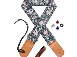 Farcaya Ukulele Strap Jacquard Flower Cotton for Soprano Concert Tenor Baritone Banjo Mandolin Leather Ends Uke Strap