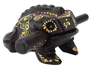 Wood Frog Instrument Hand Carved Frogs 2.4 x1.6 Inch Black Frogs Wooden Percussion Musical Instrument Tone Block Frogs Croaking Desktop Figurines Sculpture Craft Ornament