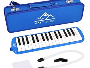 EastRock 32 Key Melodica Instrument Keyboard Soprano Piano Style with Mouthpiece Tube Sets and Carrying Bag for Kids Beginners Adults Gift Blue
