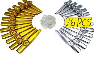 Fartime 26Pcs Metal Gold And Silver Kazoos With 20Pcs Kazoo Flute Diaphragms