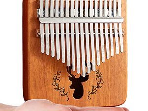 Kalimba 17 Key Mini Thumb Piano Handhold Mbira Deer Pattern Finger Piano Portable Musical Instrument Gifts for Kids Amateur Beginner (Natrual)