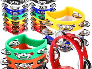 21 Pieces Plastic Percussion Tambourine for Adults Hand Tambourine Musical Instrument 4 Bells on ABS Tambourine Musical Rhythm Instrument Hand Held Percussion Drum for Party Performance Concert